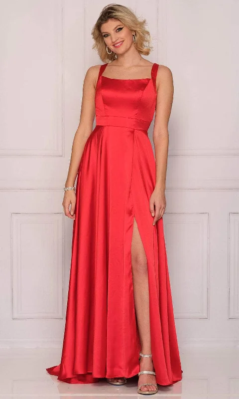 Dave & Johnny A10430 - Straight Across Princess Bodice Satin Gown Confident Women's Power