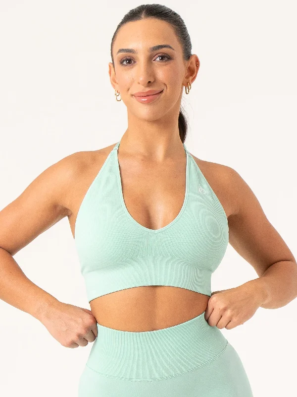 Lift Rib Seamless Halter Sports Bra - Aqua