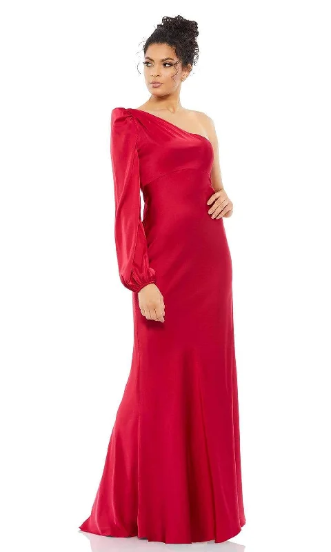 Ieena Duggal - 55401I Blouson Sleeve One Shoulder Satin Gown Stylish Women's Neon