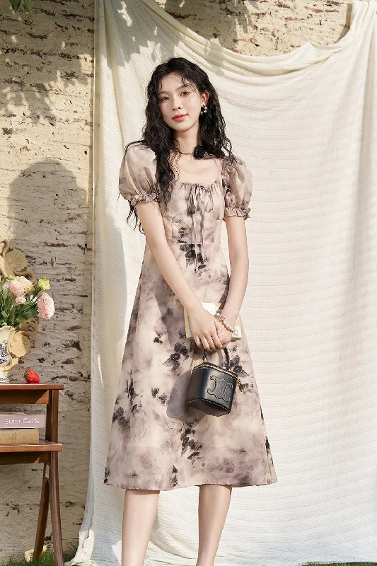 Black Floral Midi Dress for Women