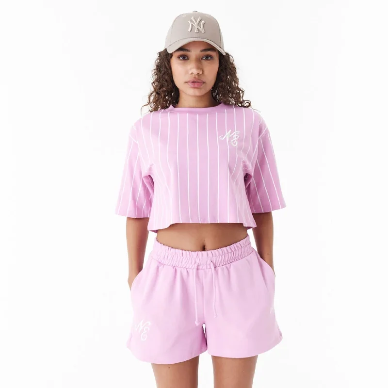 New Era Pinstripe Pink Womens Crop T-Shirt Cashmere