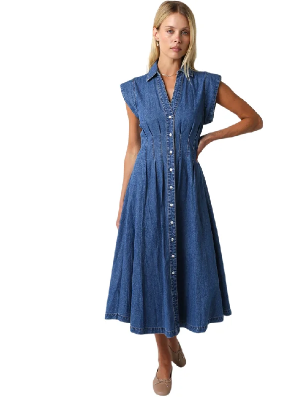 Anya Midi Cap Sleeve Denim Dress Australian Beach