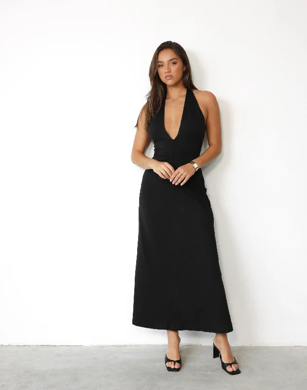 Victoria Maxi Dress (Black) Sleek Women's Metallic