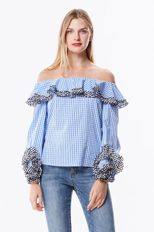 Off The Shoulder Gingham Blouse