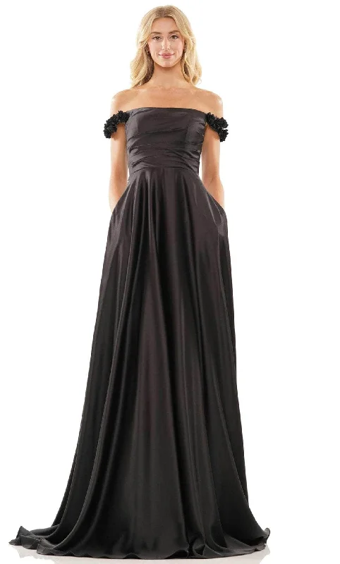 Colors Dress 2861 - Floral Applique, Pleated, Midrise Back, Sweep Train Modern Women's 