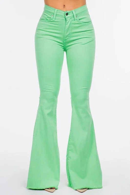 Bell Bottom Jean in Lime Green- Inseam 32 Hip Women's Urban