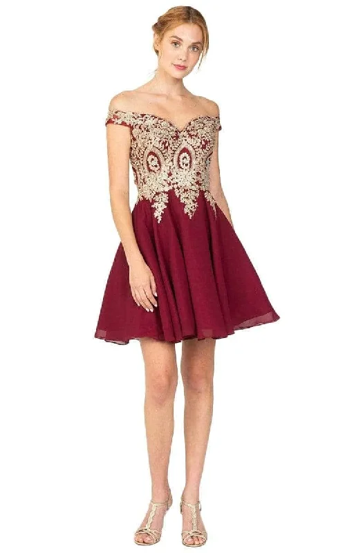 Eureka Fashion - Off Shoulder A-Line Cocktail Dress 8733 Earthy Women's 