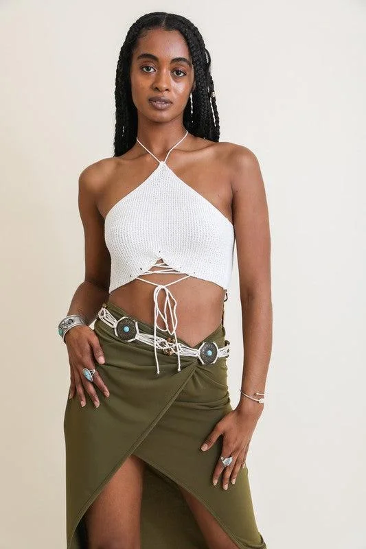 Leto Lace-Up Halter Knit Bralette