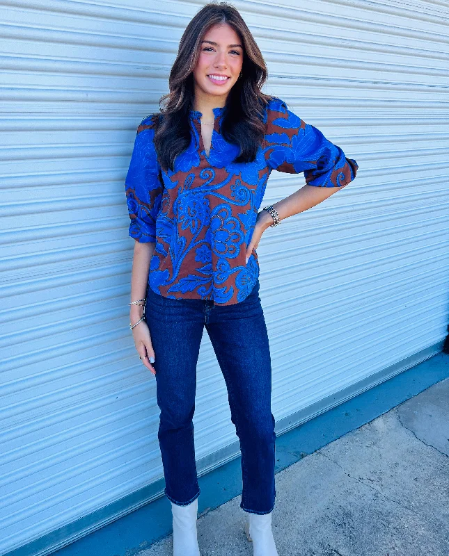 SOMETHING ABOUT HER BROWN FLORAL PRINT TOP