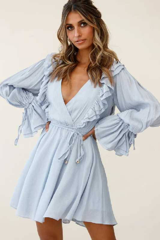 Adina Fluted Long Sleeve Frill Detail Dress Grey Classic Women's Pin - striped