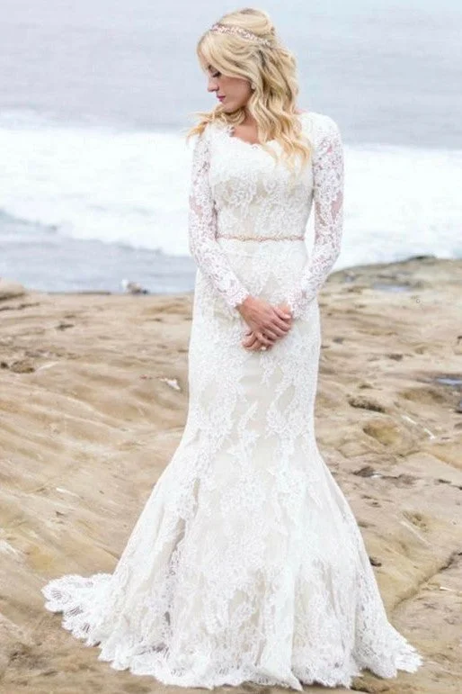 Mermaid Winter Wedding Dresses with Lace Long Sleeves Practical Women's Multi - 