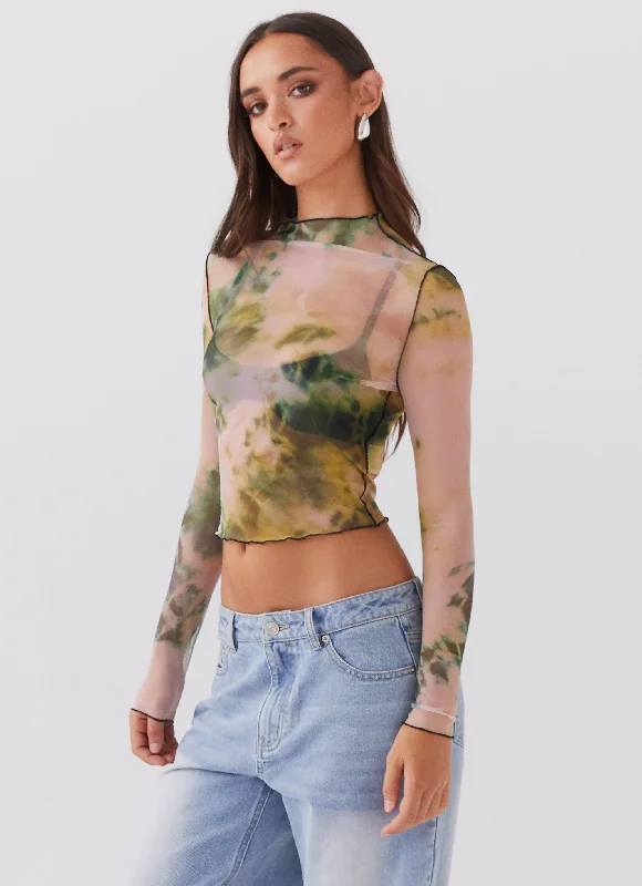 Neon Serenade Mesh Long Sleeve Top - Rainforest Monochromatic All - in - one