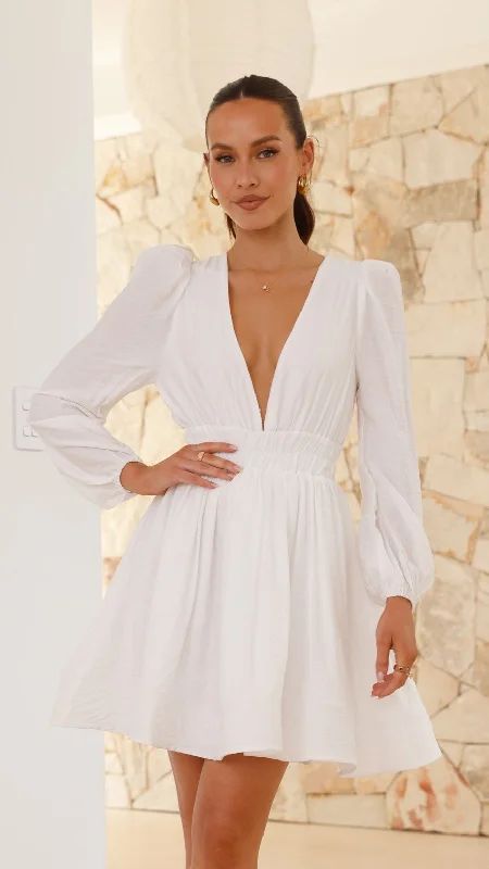 Charlotte Mini Dress - White Dapper Women's Bow - adorned