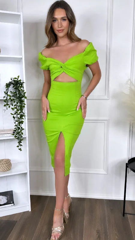 Marceline Green Bow Detail Cut Out Midi Dress Dynamic Women's Moto