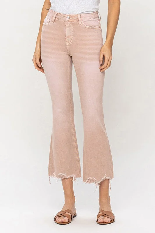 High Rise Distressed Hem Crop Flare Jeans Relaxed Women's 