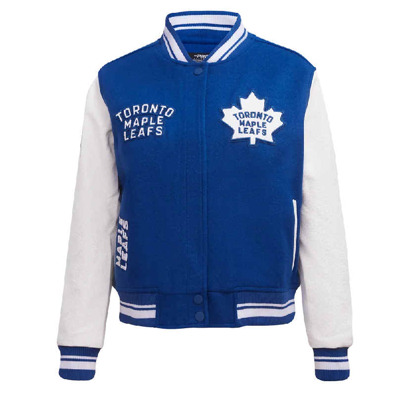 NHL TORONTO MAPLE LEAFS RETRO CLASSIC WOMEN'S RIB WOOL VARSITY JACKET (DODGER BLUE/WHITE) Street NHL TORONTO MAPLE LEAFS RETRO CLASSIC WOMEN'S RIB WOOL VARSITY JACKET (DODGER BLUE/WHITE) Street