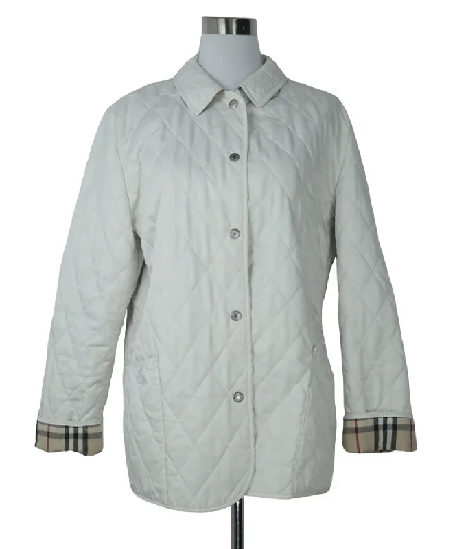 Burberry Ivory Quilted Jacket sz 12 Dynamic Women's Moto