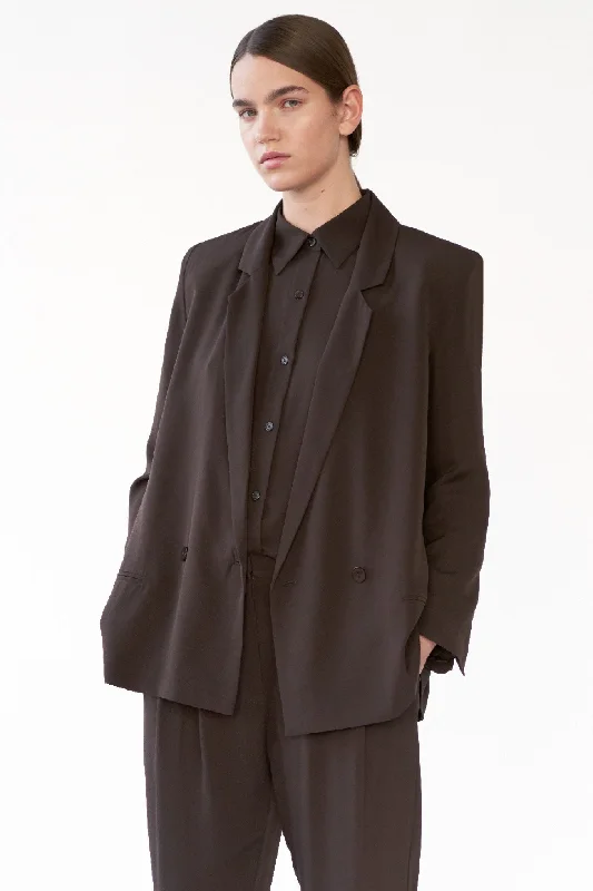 HARPERS BLAZER - DARK BROWN - SILK Country