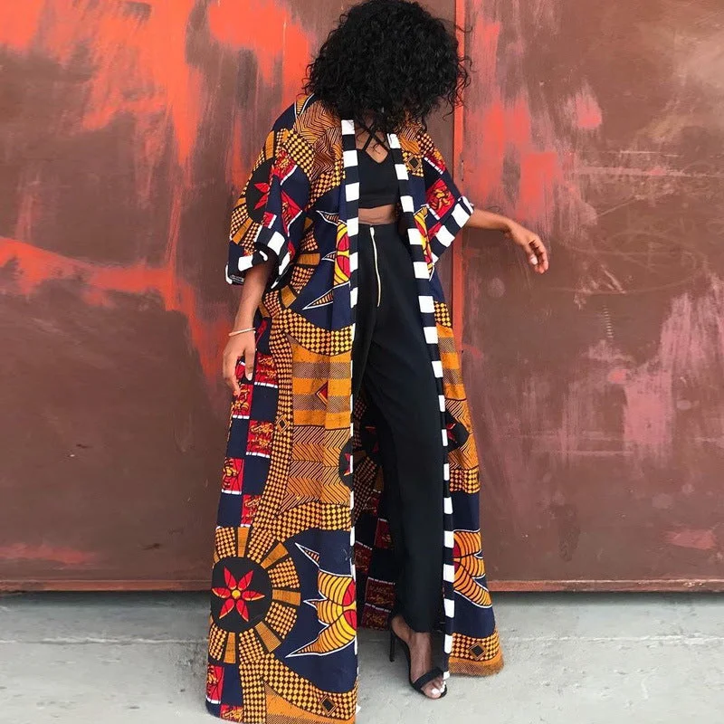 Womens Long Jacket Ethnic Style Print Loose Casual Outerwears Wholesale Cardigans Dynamic Women's High - energy Womens Long Jacket Ethnic Style Print Loose Casual Outerwears Wholesale Cardigans Dynamic Women's High - energy