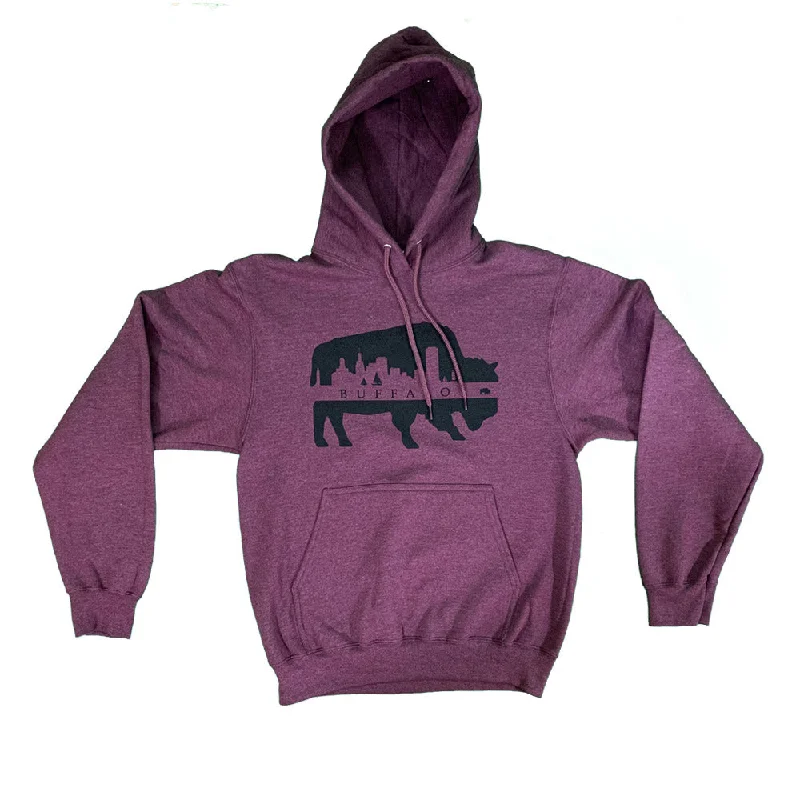Heather Maroon Buffalo Skyline Hoodie Classic Women's Pin - striped