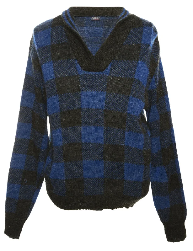 Blue Checked Jumper - M Elegant Women's Formal 