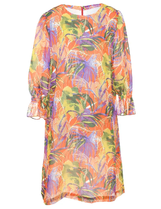 1970s Leafy Print Multi-Colour Shift Dress - XL