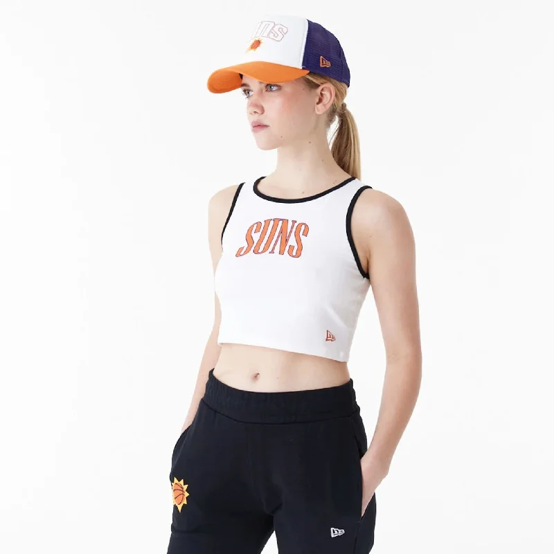 Phoenix Suns Womens NBA Team Wordmark White Crop Tank Top Athletic Women's High - 
