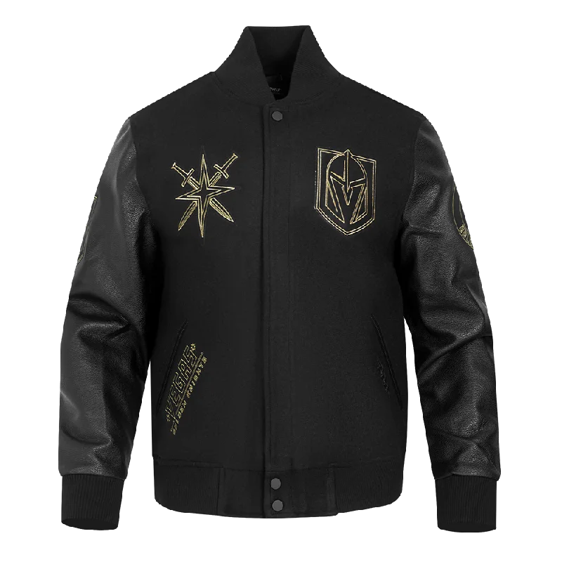 NHL VEGAS GOLDEN KNIGHTS BLACK & GOLD MEN'S WOOL VARSITY JACKET (BLACK) Scandinavian NHL VEGAS GOLDEN KNIGHTS BLACK & GOLD MEN'S WOOL VARSITY JACKET (BLACK) Scandinavian
