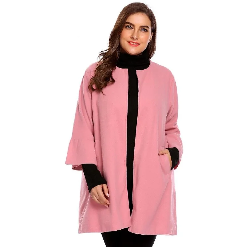 ANALUKE Solid Woolen Trench Coat