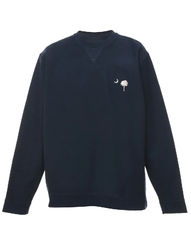 Navy Plain Embroidered Sweatshirt - L Athletic Women's 