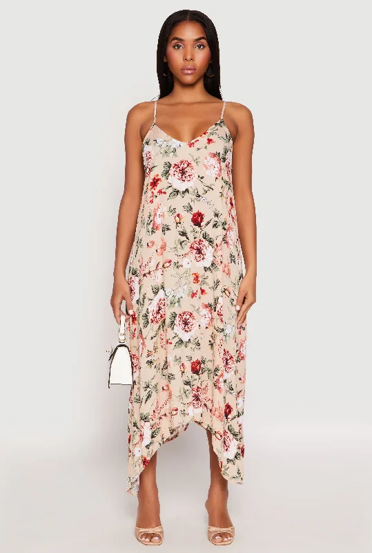 Floral Sharkbite Hem V Neck Dress