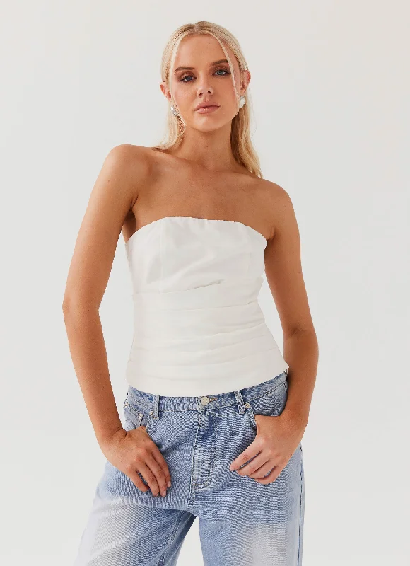 Hidden Road Linen Pleated Corset - White Relaxed Women's 