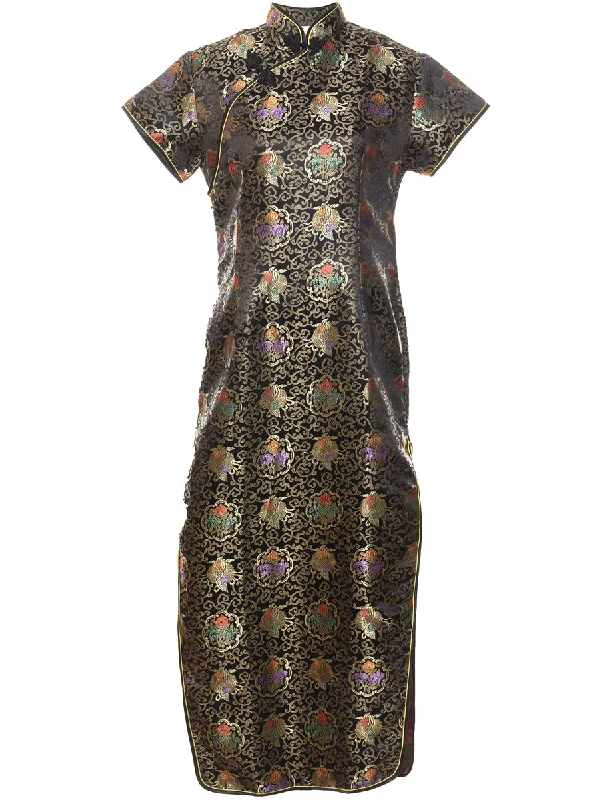 Brocade Design Multi-Colour Patterned Evening Dress - L Vacation