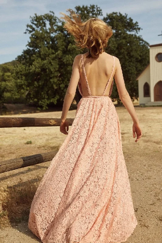 Blush Pink Lace Wedding Dresses Boho Style Country