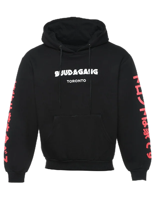 Black,Red & White Printed Hoodie - S Preppy Women's College
