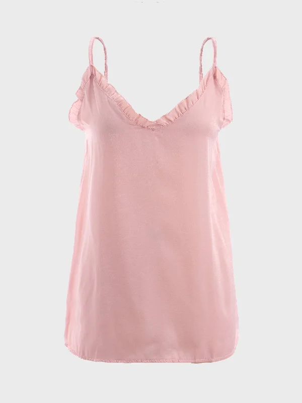 Midsize Glamour Ruffle Silk Camisole Top Cozy Women's Winter