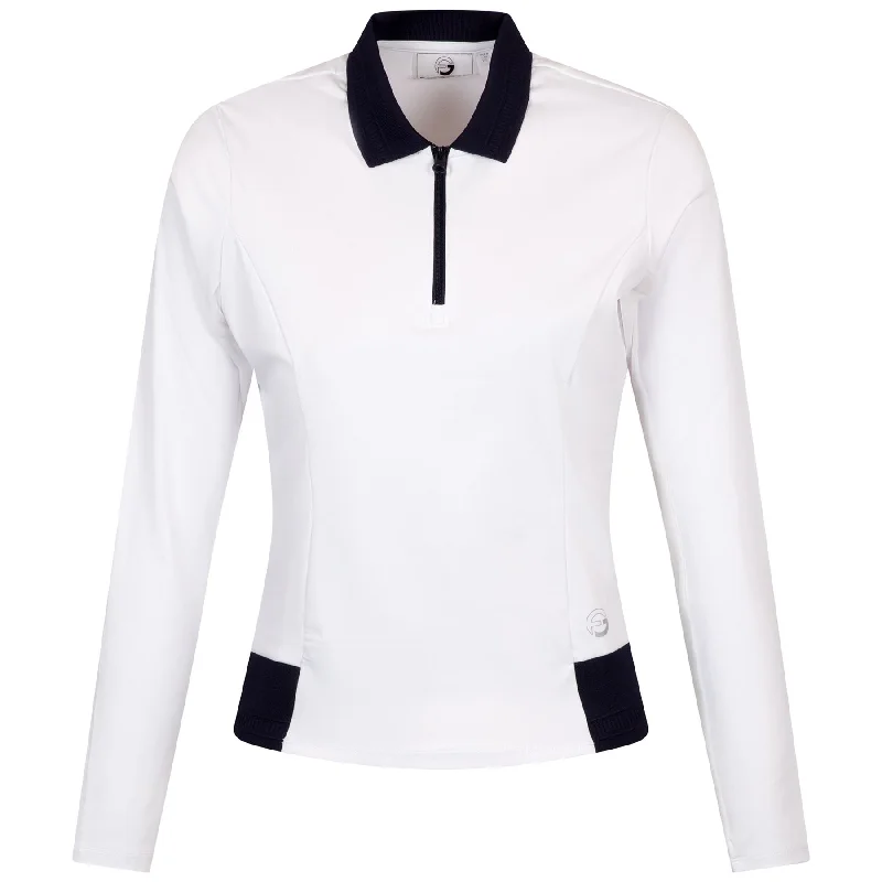 Womens LS Trim Polo White/Navy - SS25 Hip Women's Urban