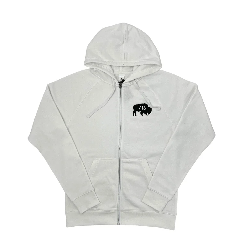 BFLO 716 With Embroidered Buffalo White Full Zip Hoodie Classic Women's Pin - striped