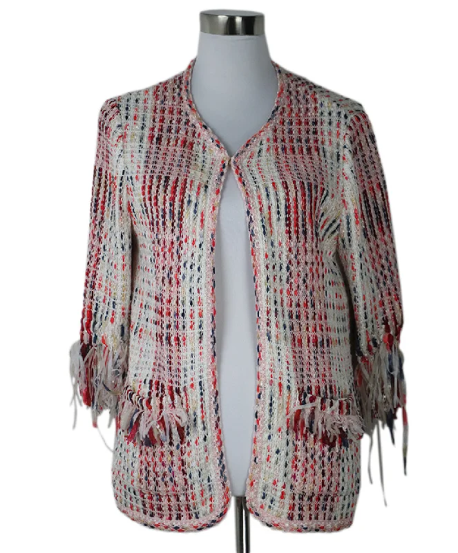 St. John Red & White Woven Jacket sz 8 Sporty Women's Athleisure 