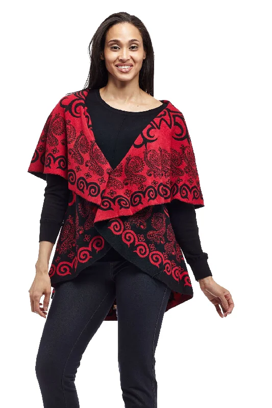 La Cera Swirl Patterned Shawl Poncho Bold Women's Statement