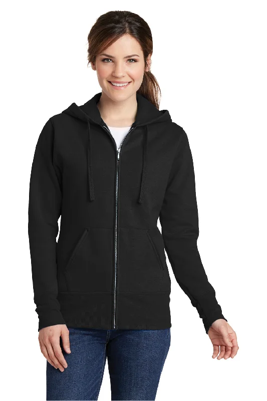 Port & Company Womens Core Pill Resistant Fleece Full Zip Hooded Sweatshirt Hoodie w/ Pockets - Jet Black Australian Beach Port & Company Womens Core Pill Resistant Fleece Full Zip Hooded Sweatshirt Hoodie w/ Pockets - Jet Black Australian Beach