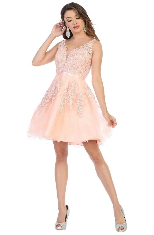 May Queen - MQ1692 Rhinestone-Ornate Appliqued Short Dress