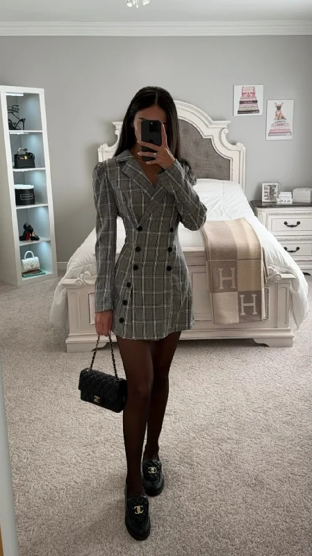 PLAID GREY BLAZER DRESS