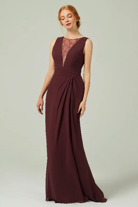 Sheath-Column Floor Length Chiffon Bridesmaid Dress Formal Dresses CB0297 Traditional Women's Wool Sheath-Column Floor Length Chiffon Bridesmaid Dress Formal Dresses CB0297 Traditional Women's Wool