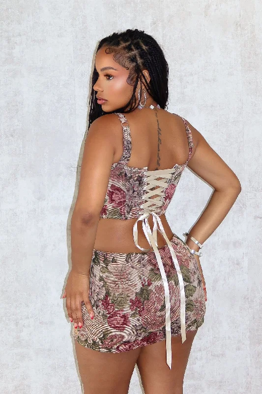 Be My Baby Jacquard Print Corset Top Sustainable Organic