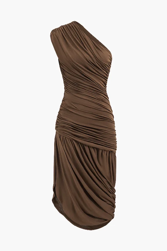 Asymmetrical Sleeveless Ruched Midi Dress Laid - back Women's Vibe