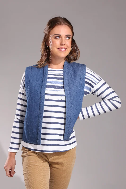 Quilted Lite Weight Denim Vest | MID INDIGO | 6655ZZ Earthy Women's Hemp - based