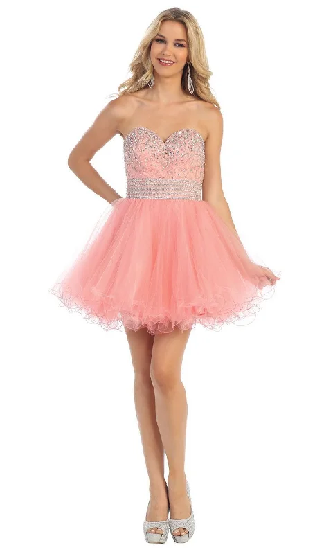 May Queen - Crystal Embellished Strapless A-Line Cocktail Dress Contemporary 