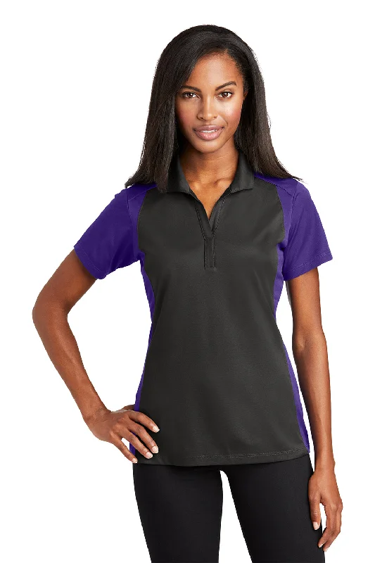 Sport-Tek Womens Sport-Wick Moisture Wicking Short Sleeve Polo Shirt - Iron Grey/Purple Classic Women's Pin - striped Sport-Tek Womens Sport-Wick Moisture Wicking Short Sleeve Polo Shirt - Iron Grey/Purple Classic Women's Pin - striped