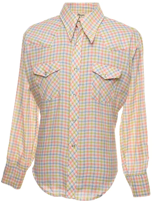 1970s Multi-Colour Checked Western Shirt - XL